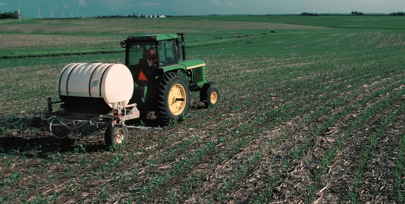 Fertilizer being applied to a crop field